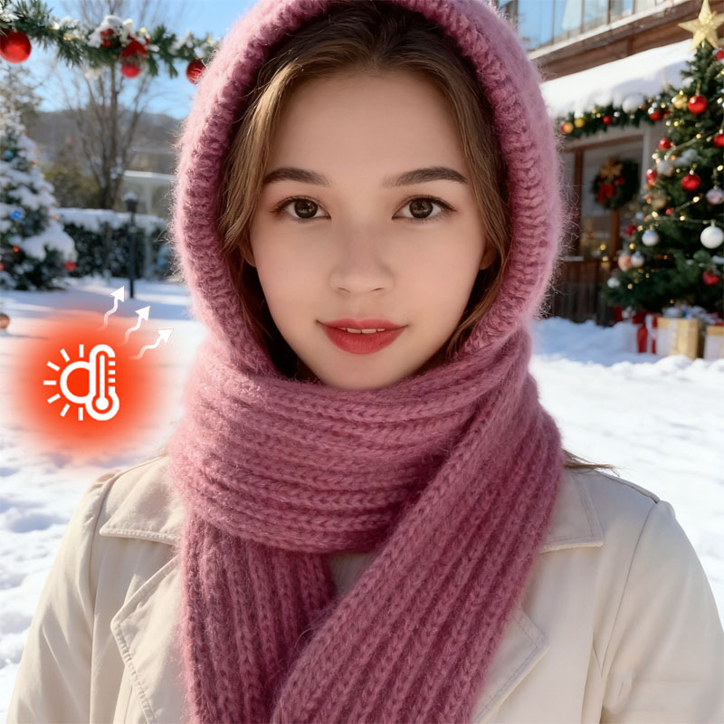 Cycling Gear For Cold Weather - 女性用ニット帽子スカーフセット フリース裏地付きサイクリングビーニー 防風スノーフード 寒さ対策ギア ウィンタースポーツアクセサリー