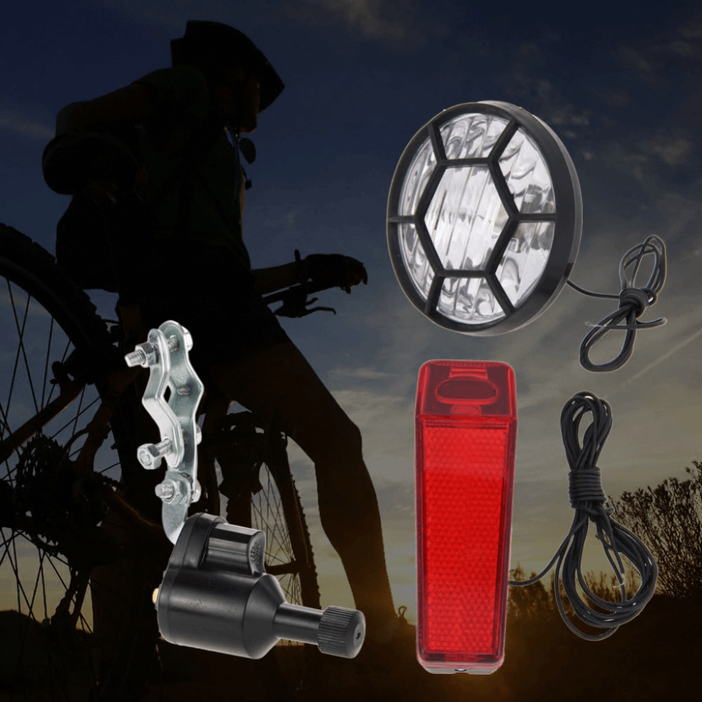 Bike Dynamo Light - ダイナモ自転車ライトセット 電池不要 ABSアルミニウム合金自転車ランプセット フロントとリアの自転車安全ライト