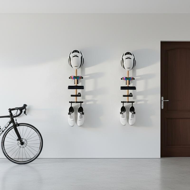 Cycling Gear Wall Mount - 自転車デスクトップオーガナイザーディスプレイマウント1セットメガネサイクルコンピュータ壁掛けギアビーチウッドラックヘルメットホルダーサイクリング