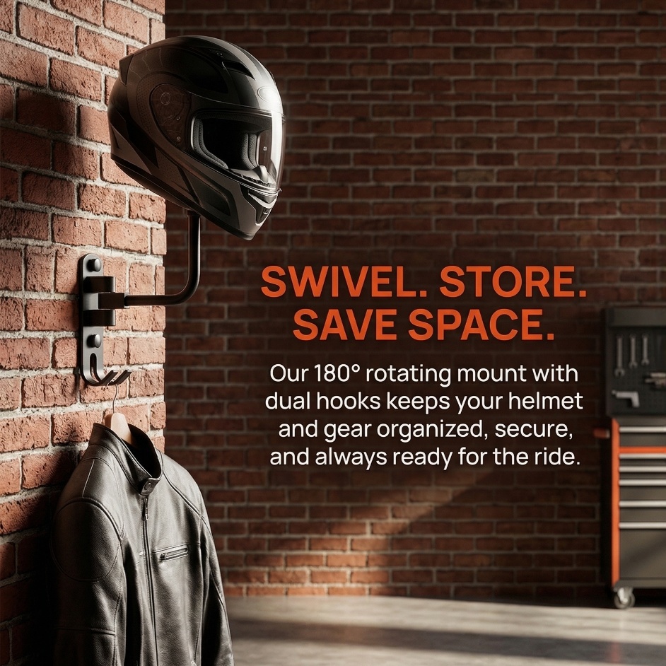 Cycling Gear Wall Mount - プレミアムアルミ合金ステンレススチールヘルメットハンガー180 ° 回転式壁掛けラック 自転車用品用 家庭用ガレージ ライダーへのギフト