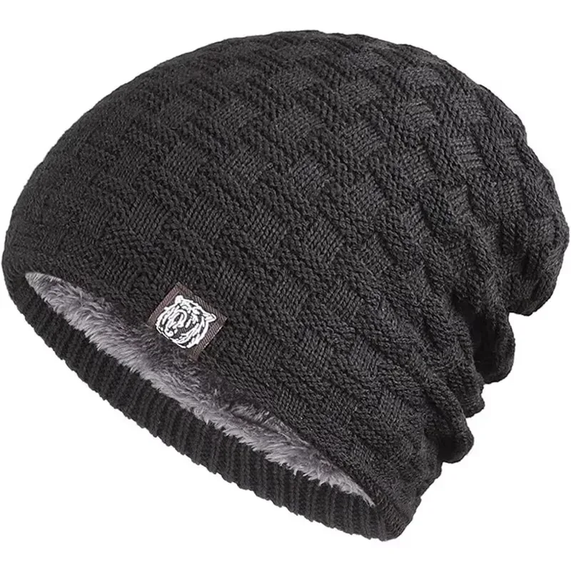 Cycling Gear For Cold Weather - メンズプラッシュ裏地ビーニー冬帽子アウトドアスポーツ保温ニットスカリー帽子サイクリングキャンプキャップ防寒ギア