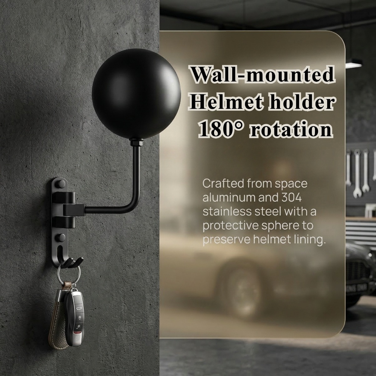Cycling Gear Wall Mount - 180 ° 回転式壁掛け自転車ヘルメットラック アルミニウム合金 ステンレス鋼 ジャケットフック付き