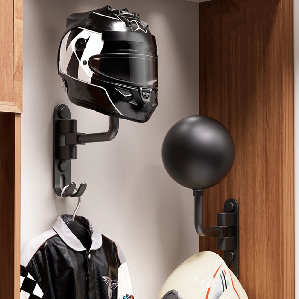 Cycling Gear Wall Mount - オートバイヘルメット壁掛けホルダー - バイク、野球、サイクリング、スキーヘルメット収納用フック付き180度回転ラック