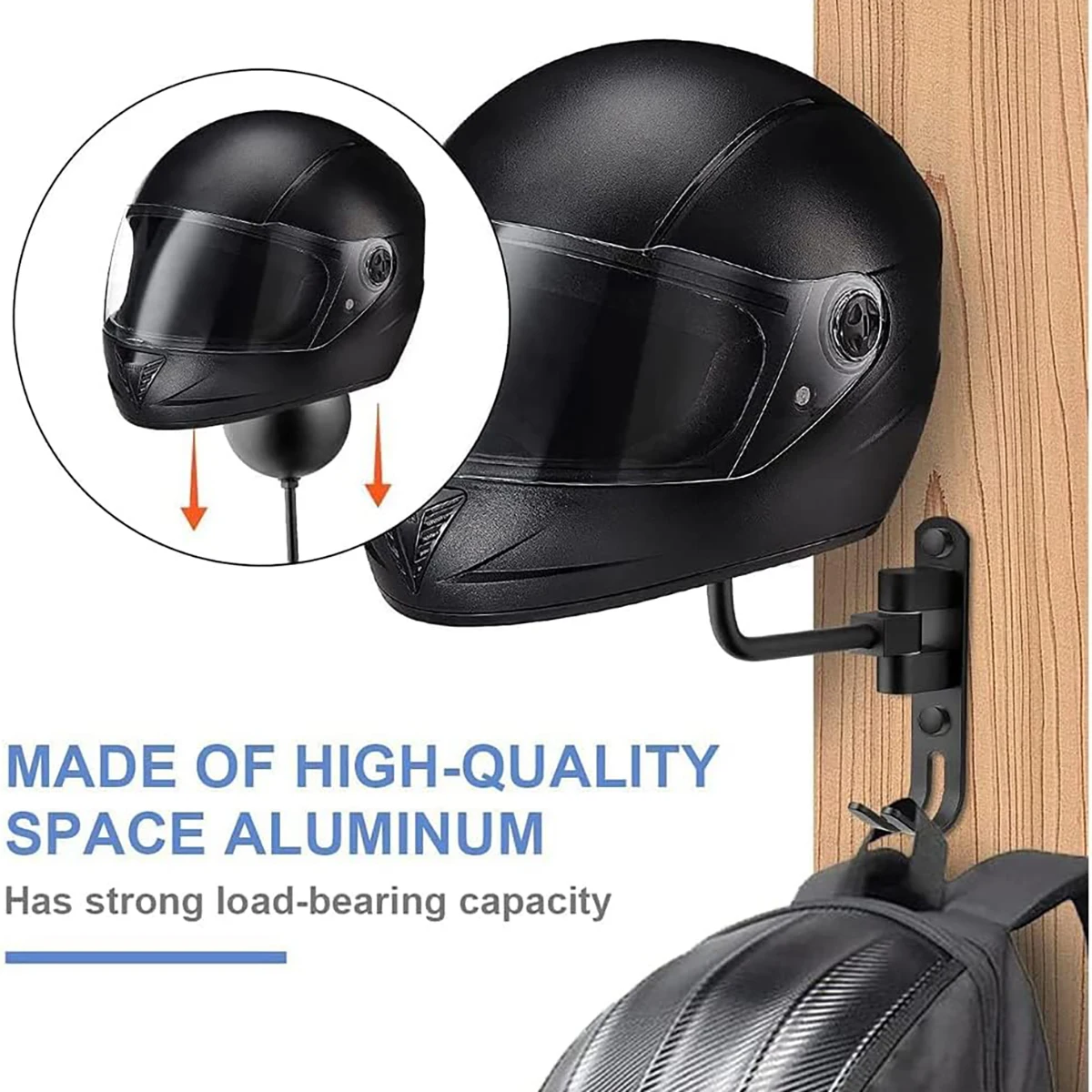Cycling Gear Wall Mount - オートバイヘルメットラックウォールマウントヘルメットホルダー180 ° 回転ヘルメットハンガーフック付きコートキャップバイク野球ラグビーヘルメット