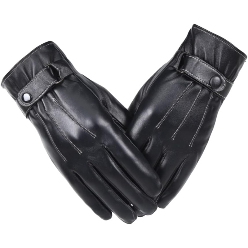 Cycling Hand Gear - 男性の手袋 Pu レザーぬいぐるみ裏地サーマルフルハンドタッチスクリーンオートバイ手袋防風雪乗馬サイクリングギア