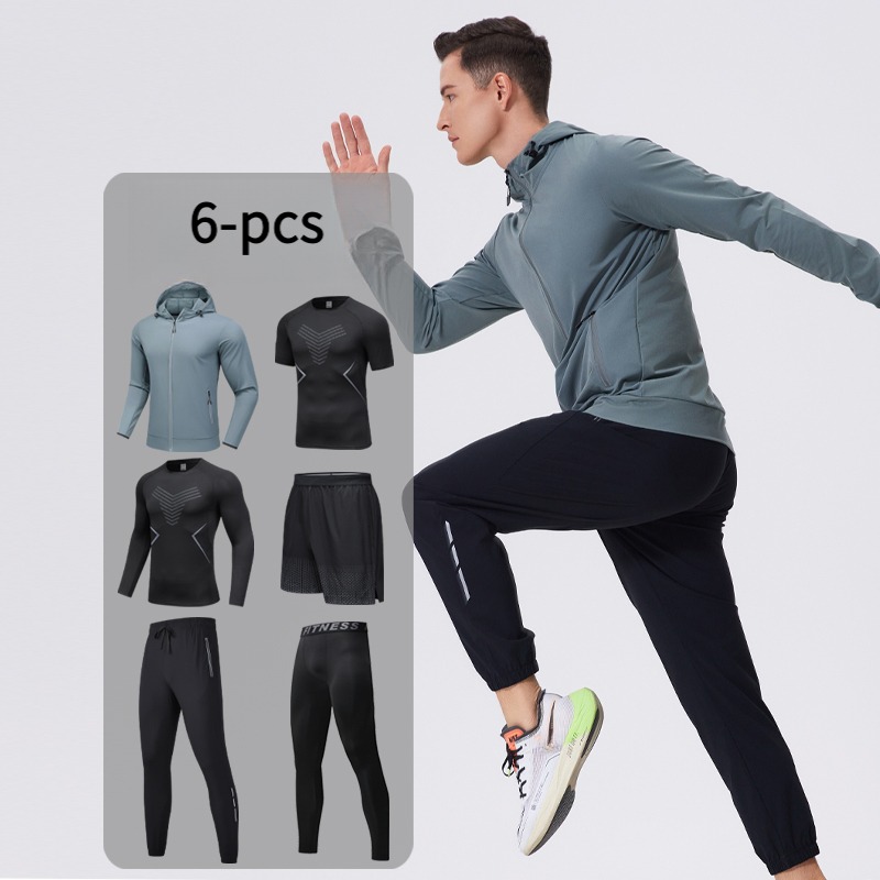 メンズ6点スポーツウェアセット、フード付き、通気性、キャンプ - Cycling Gear For Men のレビューと価格