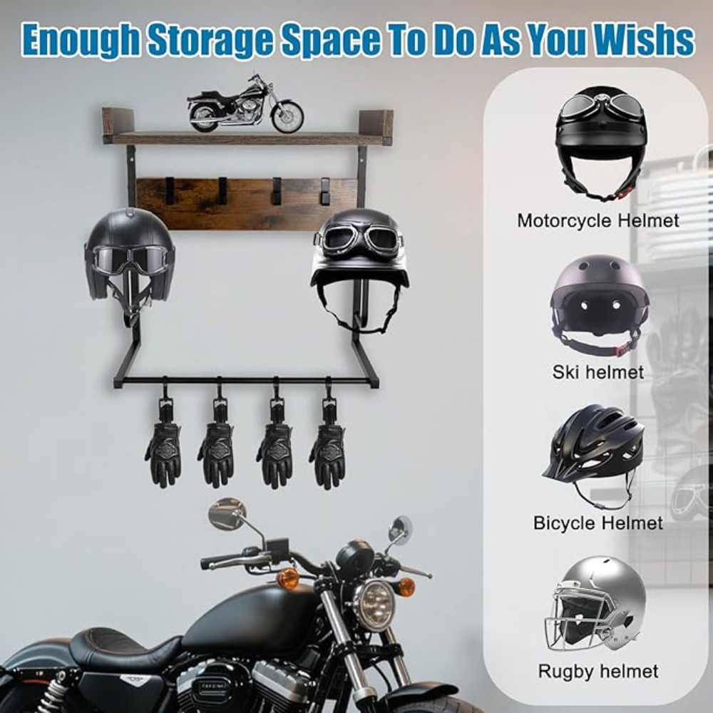 オートバイヘルメットホルダー、4つのグローブチップと4つのフ - Cycling Gear Wall Mount のレビューと価格