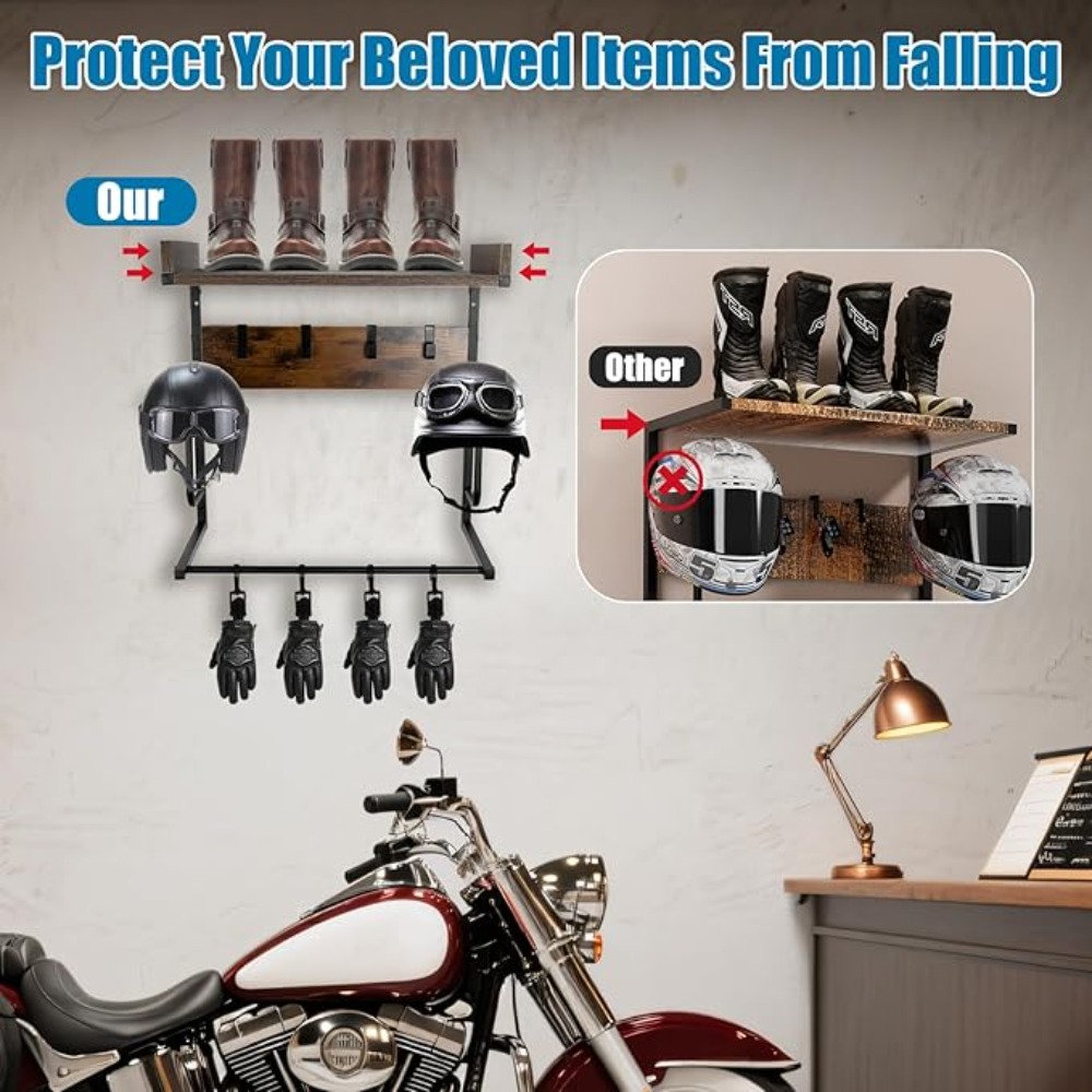 オートバイヘルメットホルダー、4つのグローブチップと4つのフ - Cycling Gear Wall Mount のレビューと価格
