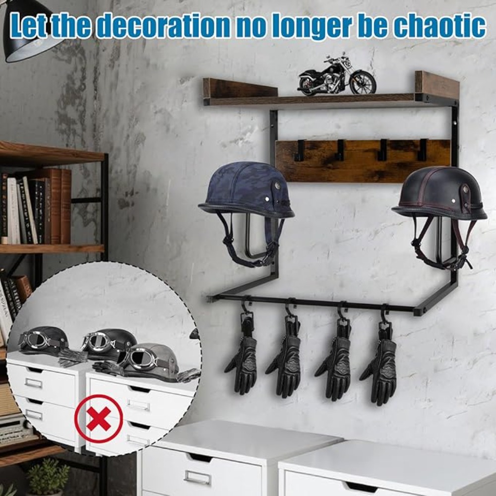 オートバイヘルメットホルダー、4つのグローブチップと4つのフ - Cycling Gear Wall Mount のレビューと価格