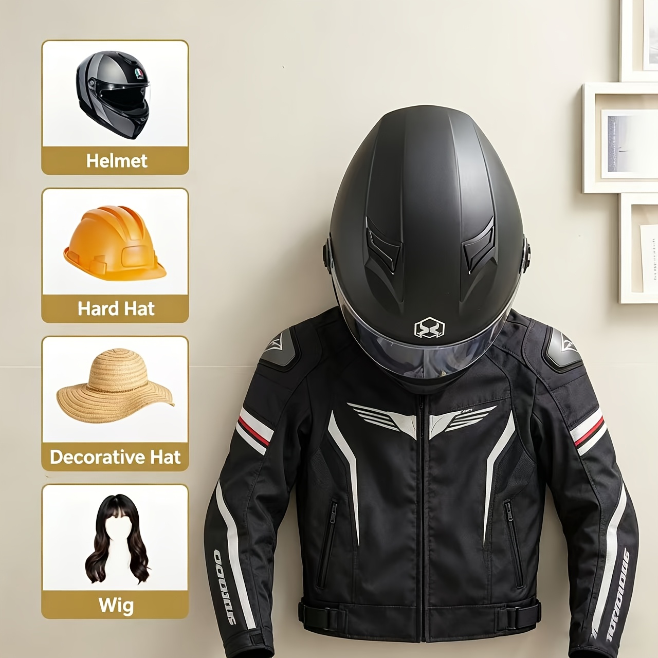 オートバイヘルメットホルダー無垢材強力スチールデザインヘルメ - Cycling Gear Wall Mount のレビューと価格