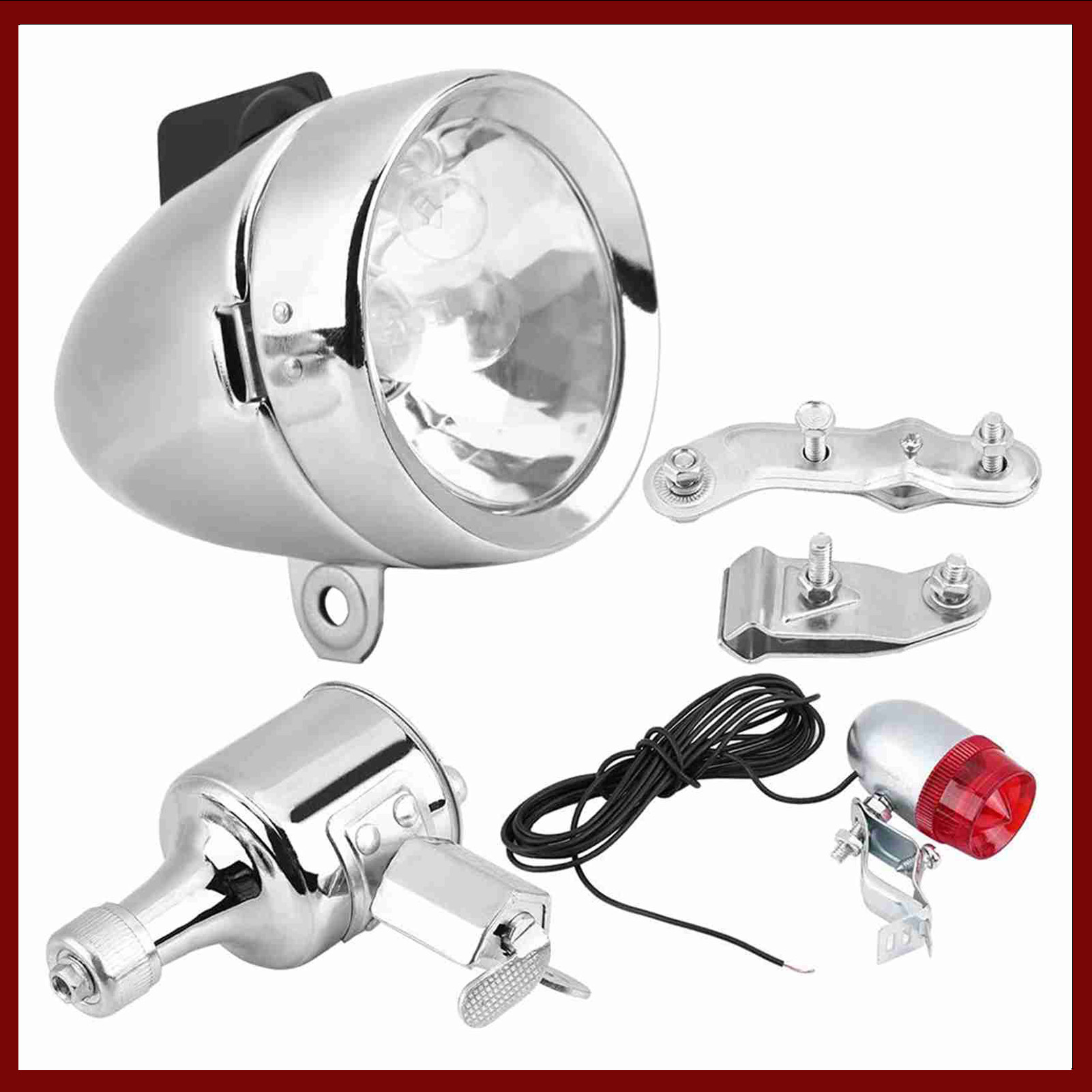 12V 6W 摩擦発電機ダイナモヘッドライトテールライトキッ - Bike Dynamo Light のレビューと価格