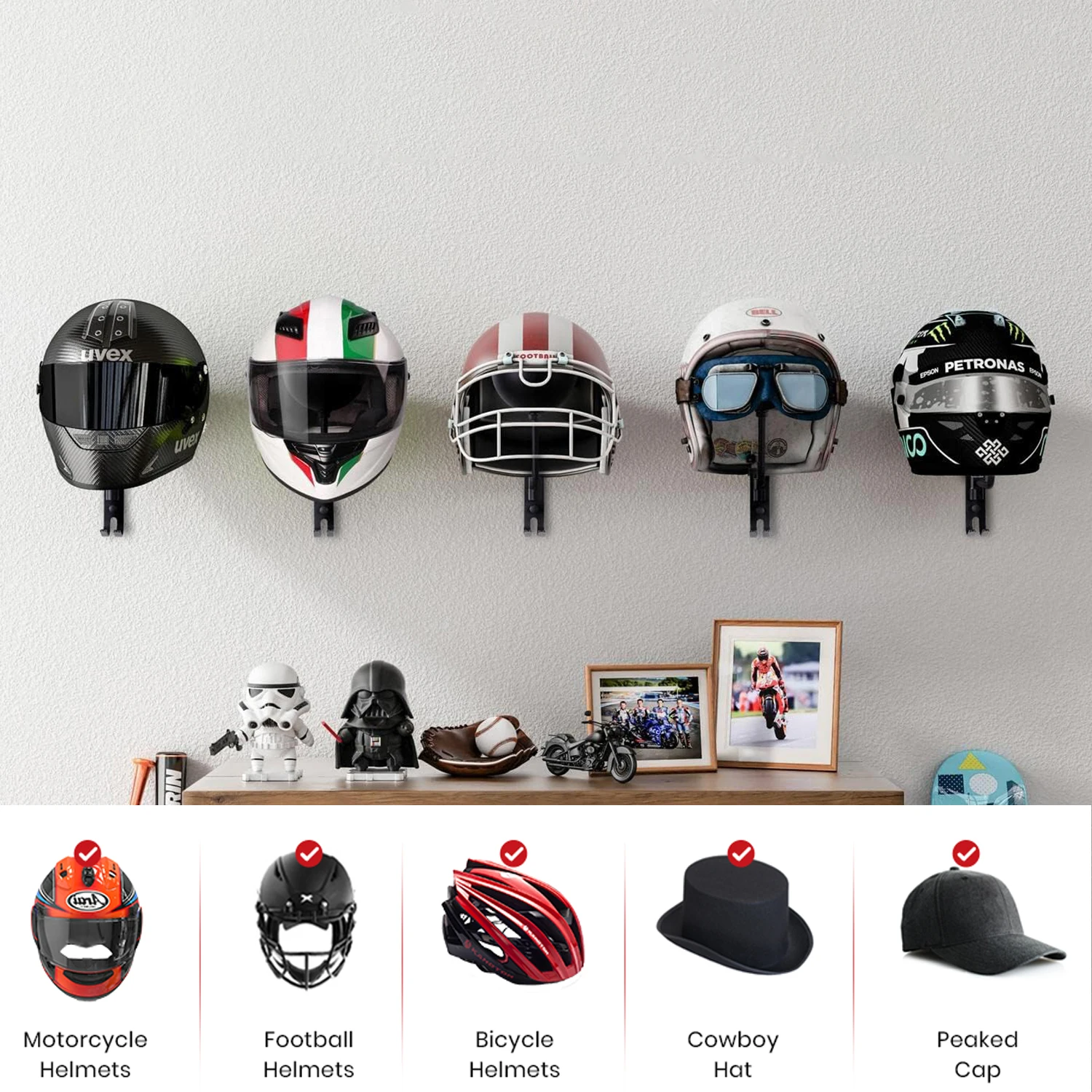 オートバイヘルメットラックウォールマウントヘルメットホルダー - Cycling Gear Wall Mount のレビューと価格